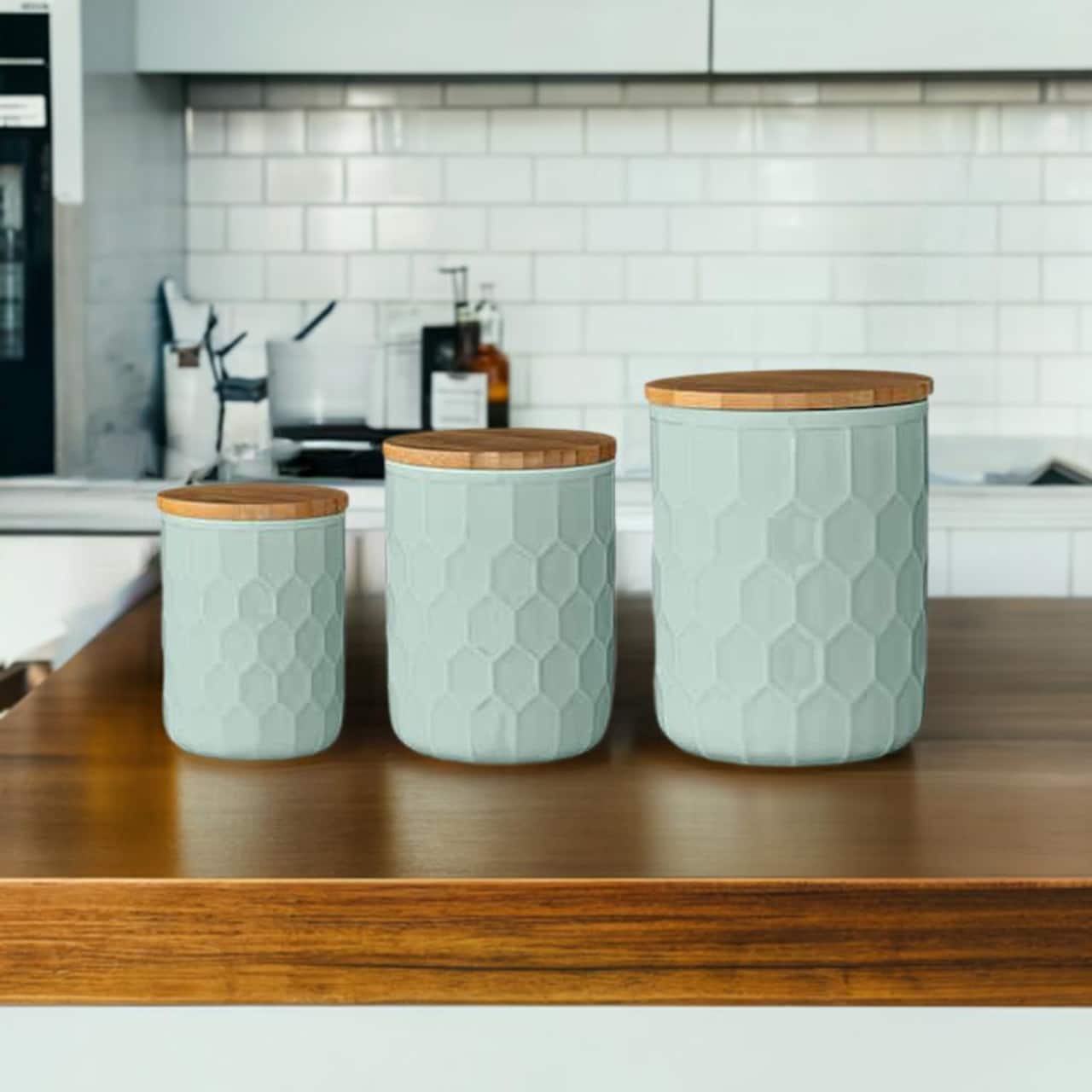 Hello Honey® Stoneware Canister Set with Bamboo Lids